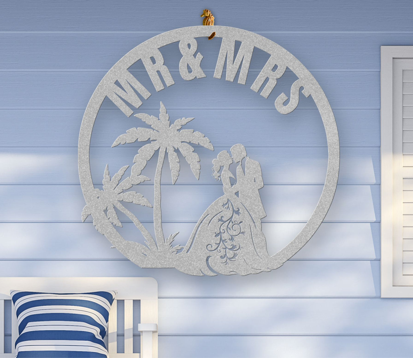 Mr. & Mrs. Beach Wedding Metal Wall Art