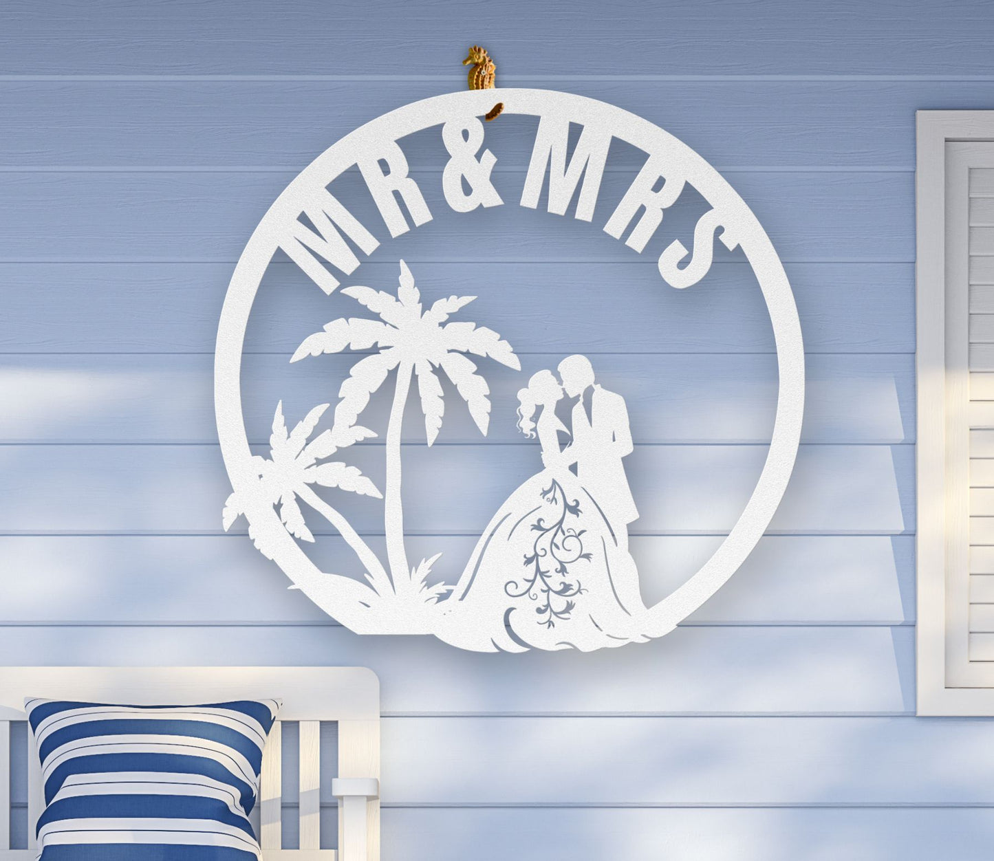 Mr. & Mrs. Beach Wedding Metal Wall Art