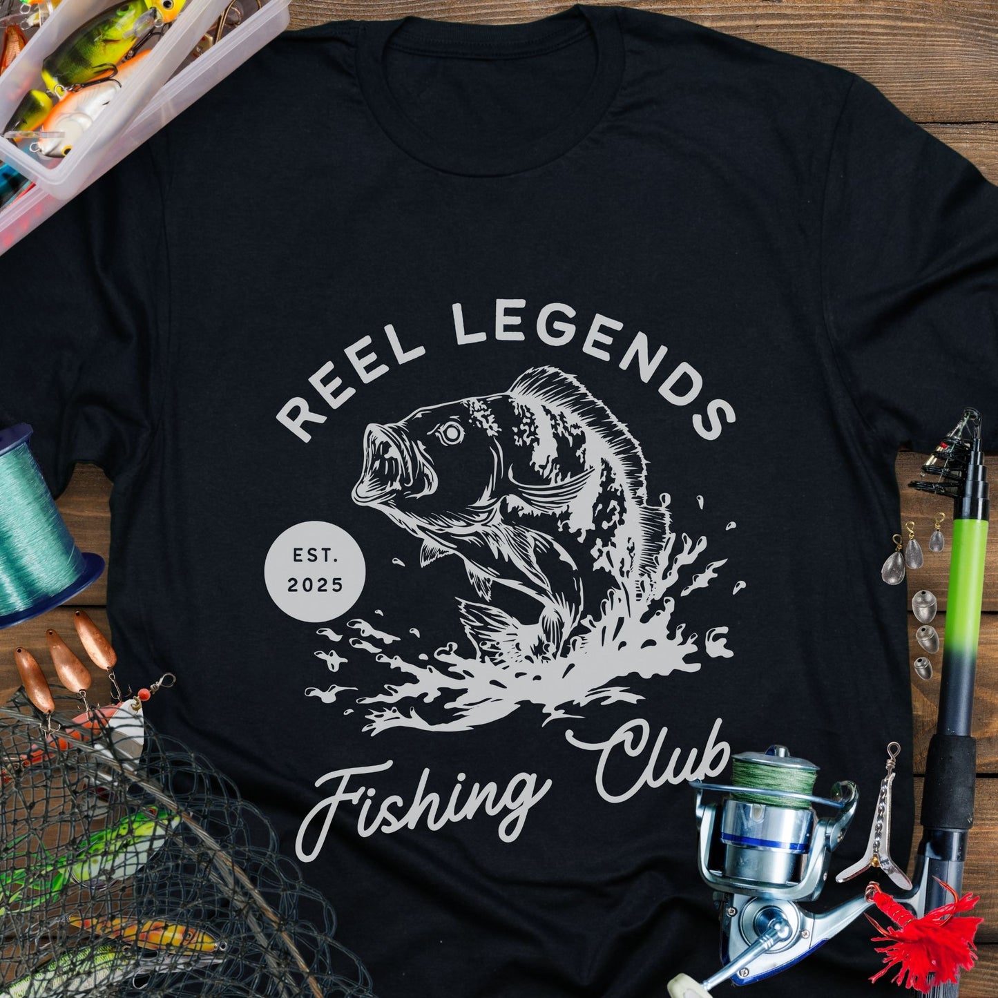 Black Reel Legends Fishing Club Unisex T-shirt perfect for a fishing enthusiast.