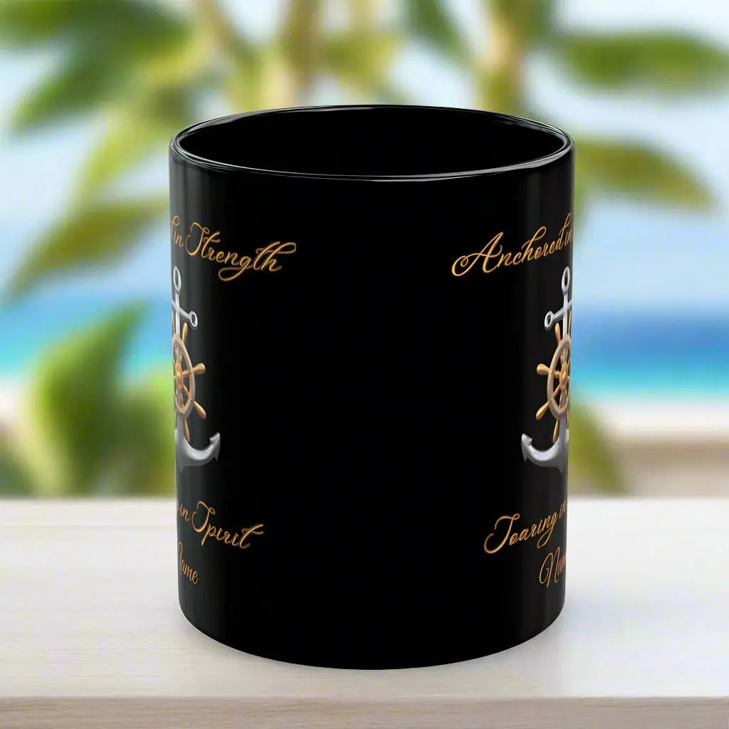 side view of 11 oz mug showing anchor design on both sides