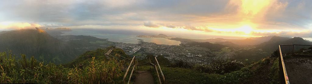 Haiku Stairs "Stairway to Heaven" during sunset.