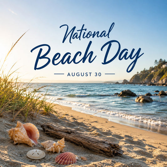 Beach scene with text National Beach Day August 30th.