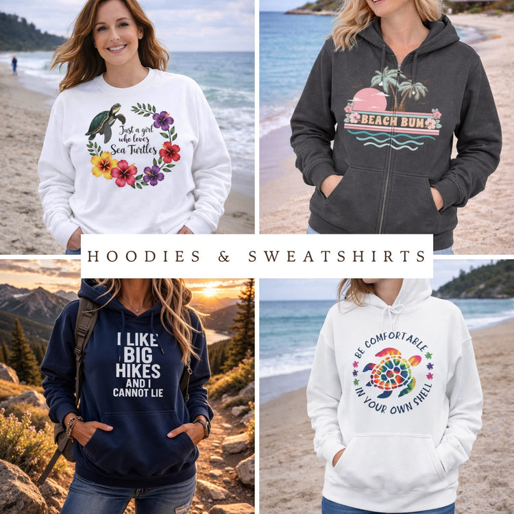 Beach themed hoodies and sweatshirts.