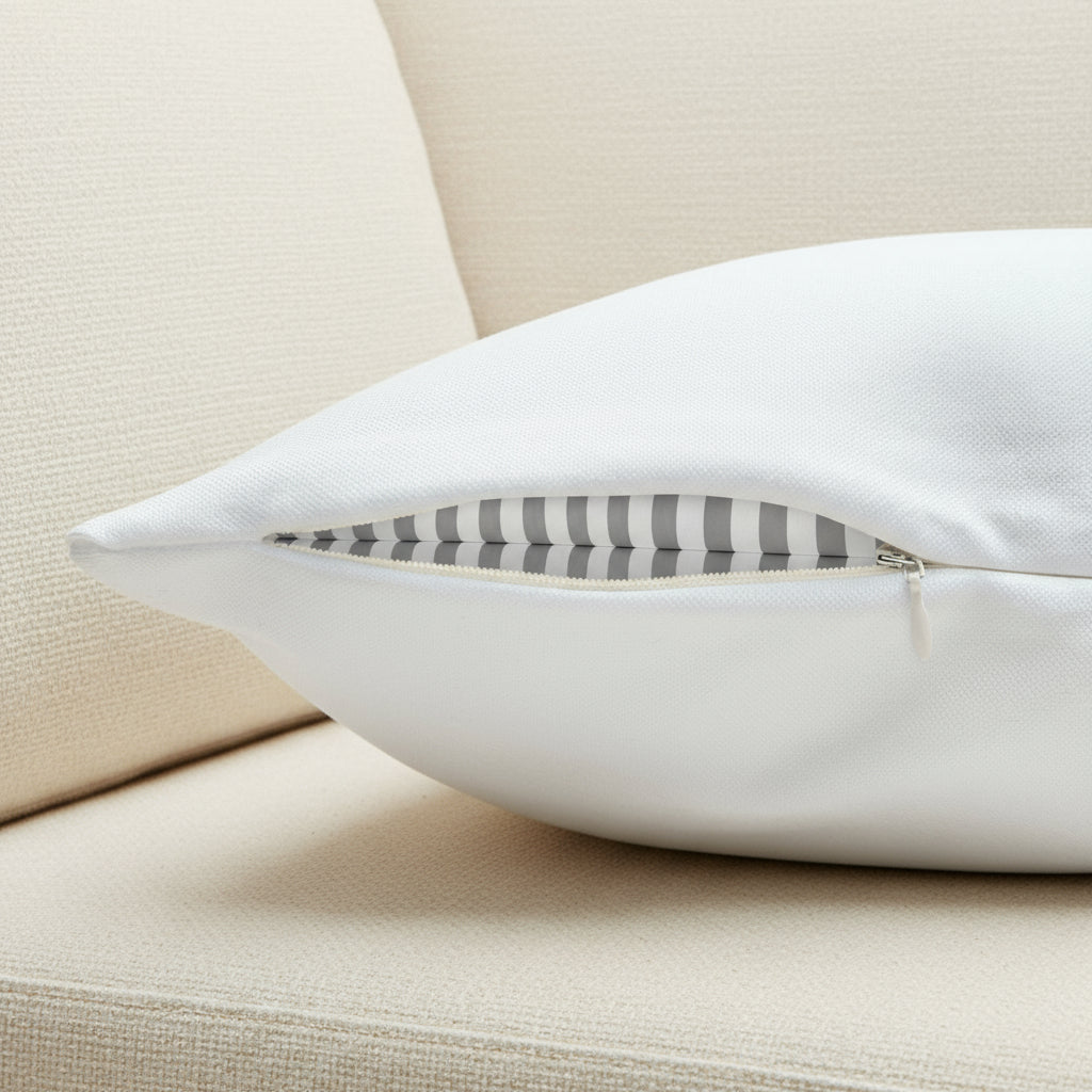 White pillow with a zipper on a white background