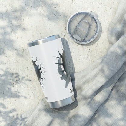 Side view of a white tumbler with dolphin design breaking out personalized.