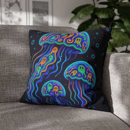 Decorative Halloween pillow with colorful jellyfish design double-sided. 