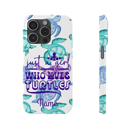 Iphone case with turquoise, blue and purple sea turtles that says  Just a Girl Who Loves Sea turtles