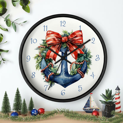 Decorative wall clock with anchor and bow design on a white background