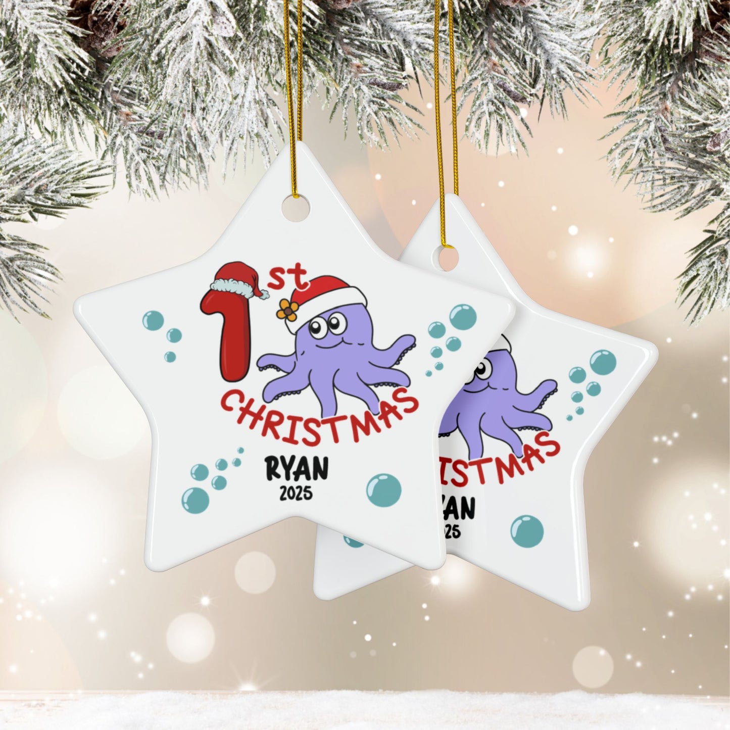 Octopus 1st Christmas Ornament  | Personalized