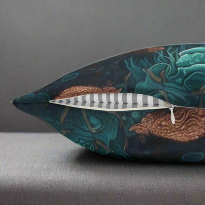Decorative pillow with a detailed design on a gray background