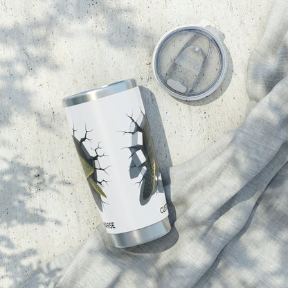 Side view of white tumbler with a breakout design of a sea turtle personalized.