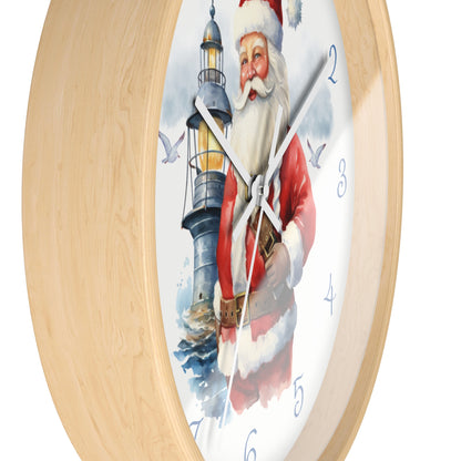 Wall clock with Santa Claus and lighthouse design on a white background