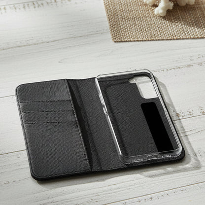 Inside of flip phone case with card slots.