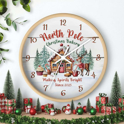 Decorative clock with Christmas-themed design on a white background
