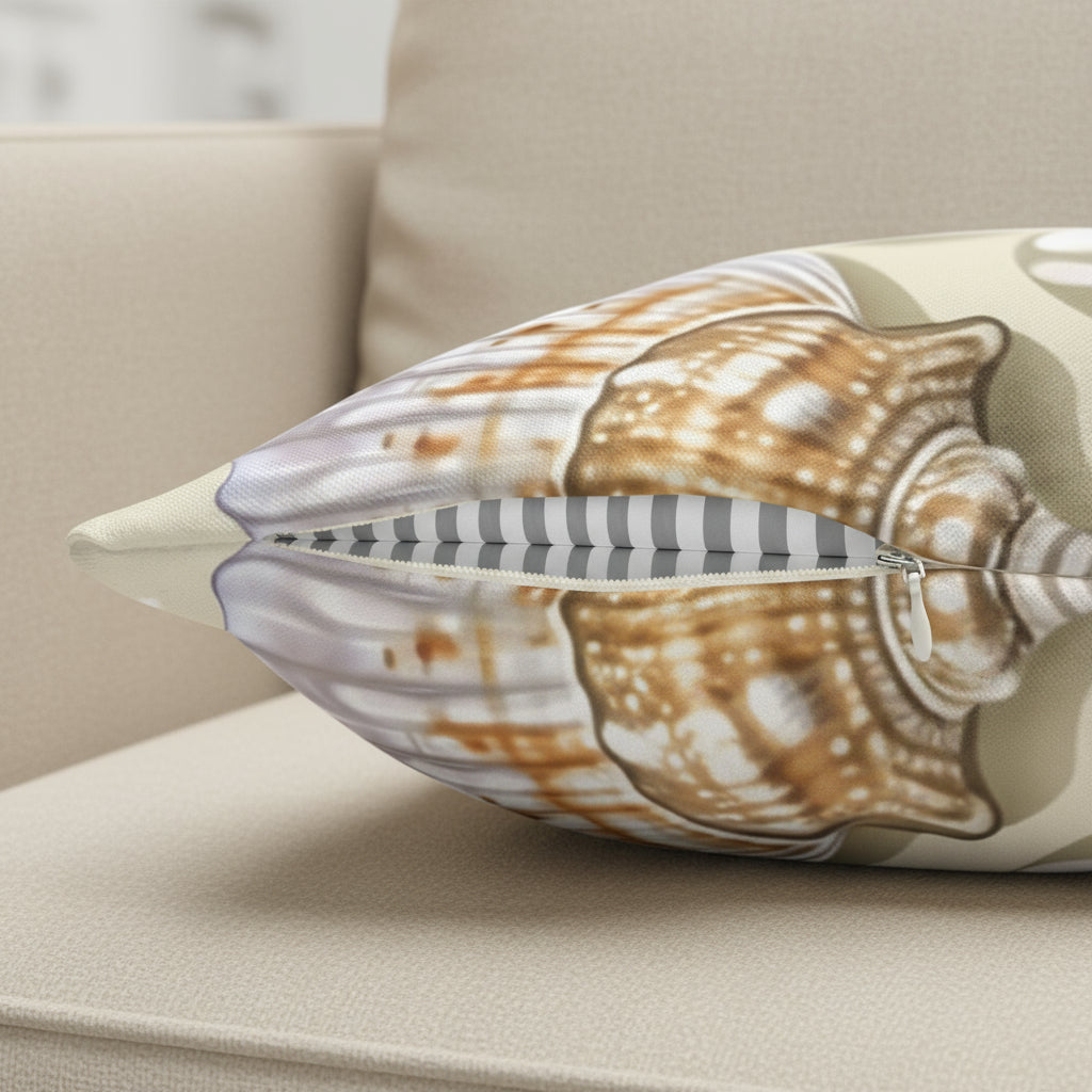 Decorative pillow with shell pattern showing the hidden zipper.