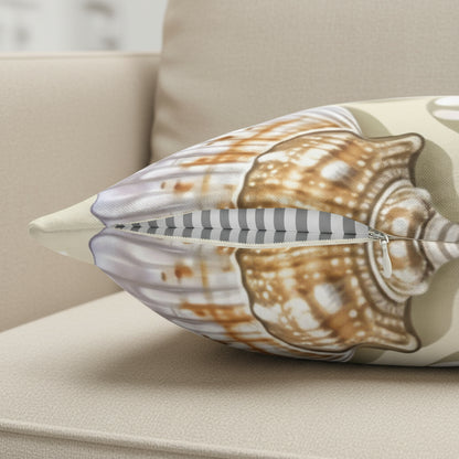 Decorative pillow with shell pattern showing the hidden zipper.