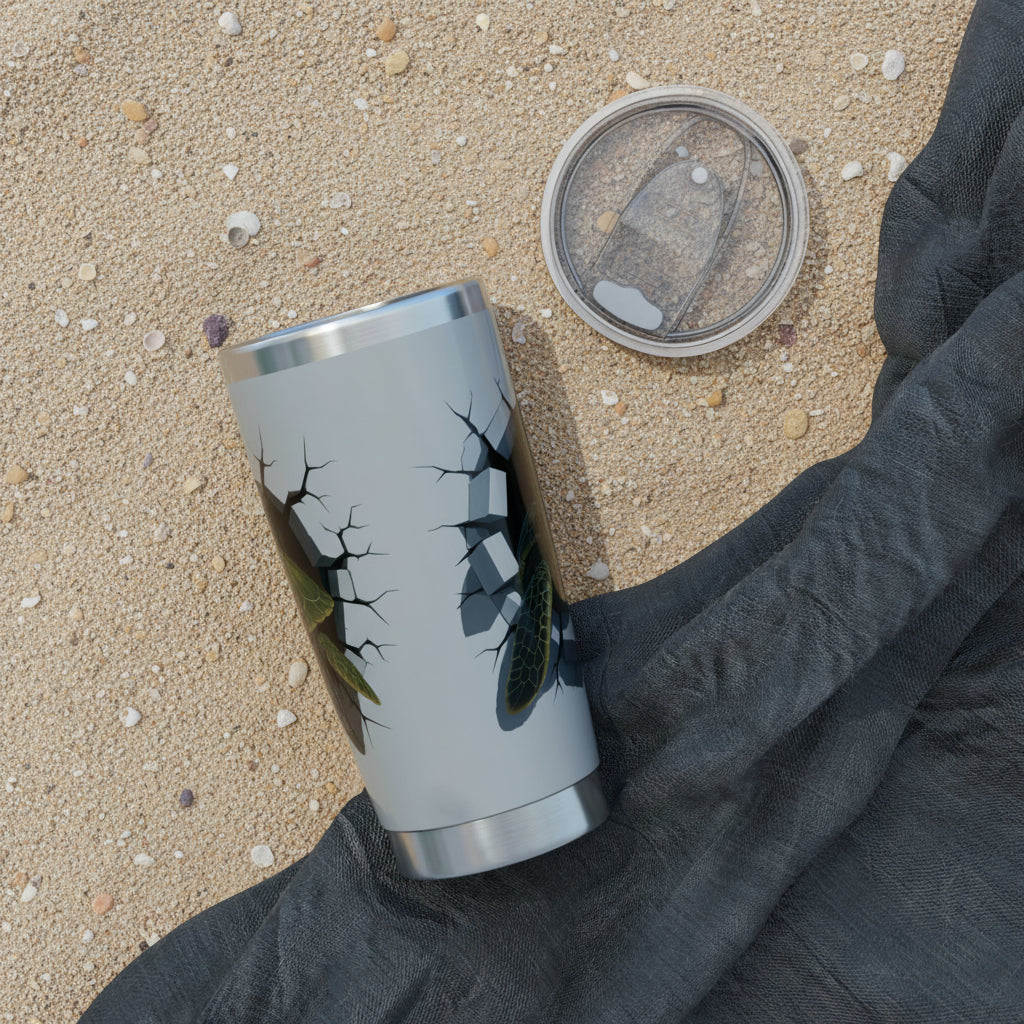 White stainless steel tumbler with sea turtle breakout design.