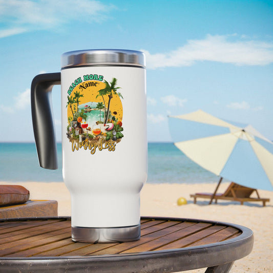 Beach More Worry Less Travel Mug | Personalization Optional