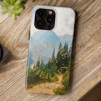 Phone case with nature design on a wooden surface
