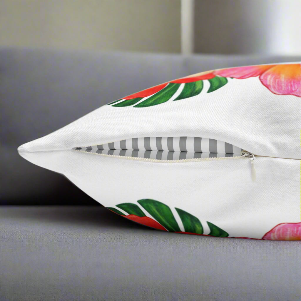 Decorative pillow with floral pattern on a gray background