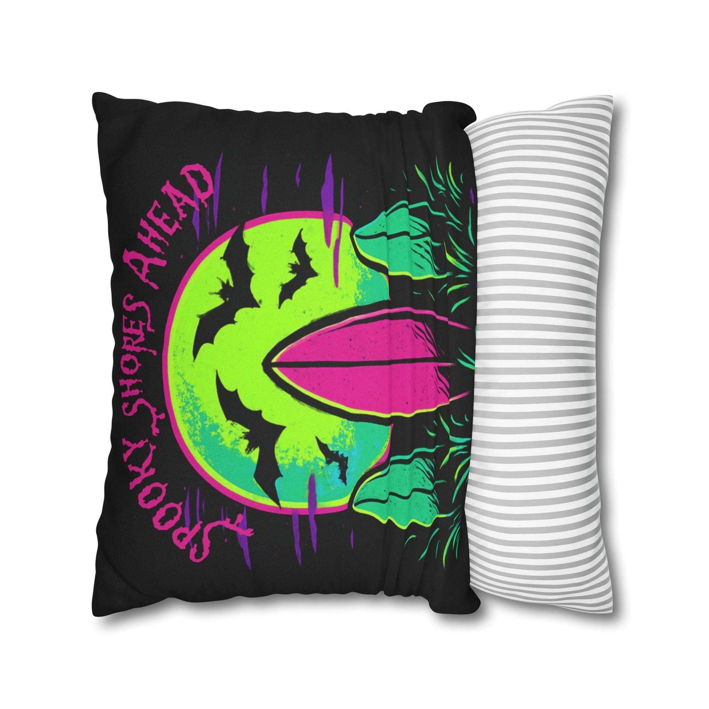 Black pillow cases with colorful design showing ease of removal.