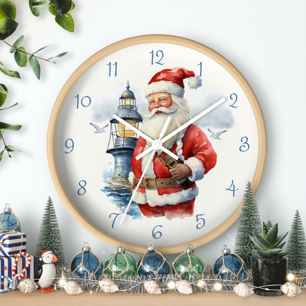Wall clock with Santa Claus design on a white background