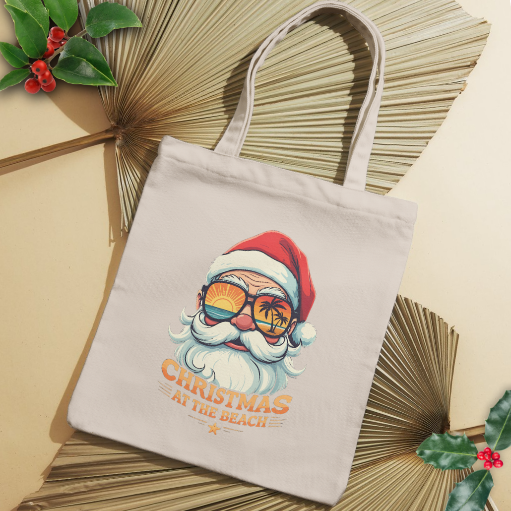 Christmas at the Beach Retro Santa Tote Bag