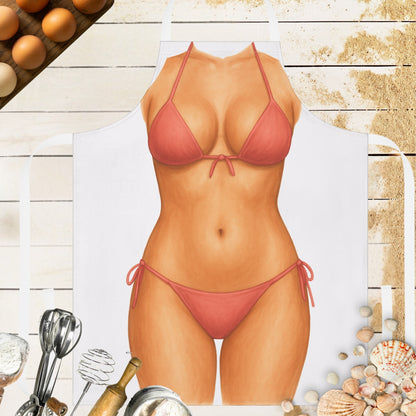 Apron with the body of a woman in a red bikini.