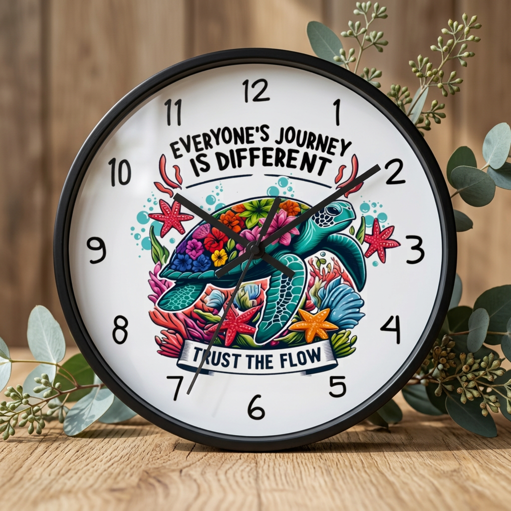Turtle Wall Clock - "Everyone's Journey Is Different" Inspirational Ocean Clock  Home Decor  Everythings Beachy