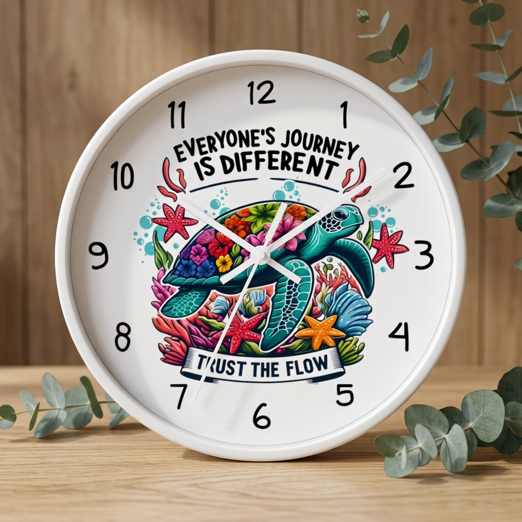 Turtle Wall Clock - "Everyone's Journey Is Different" Inspirational Ocean Clock  Home Decor  Everythings Beachy