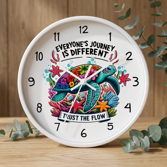Turtle Wall Clock - "Everyone's Journey Is Different" Inspirational Ocean Clock  Home Decor  Everythings Beachy