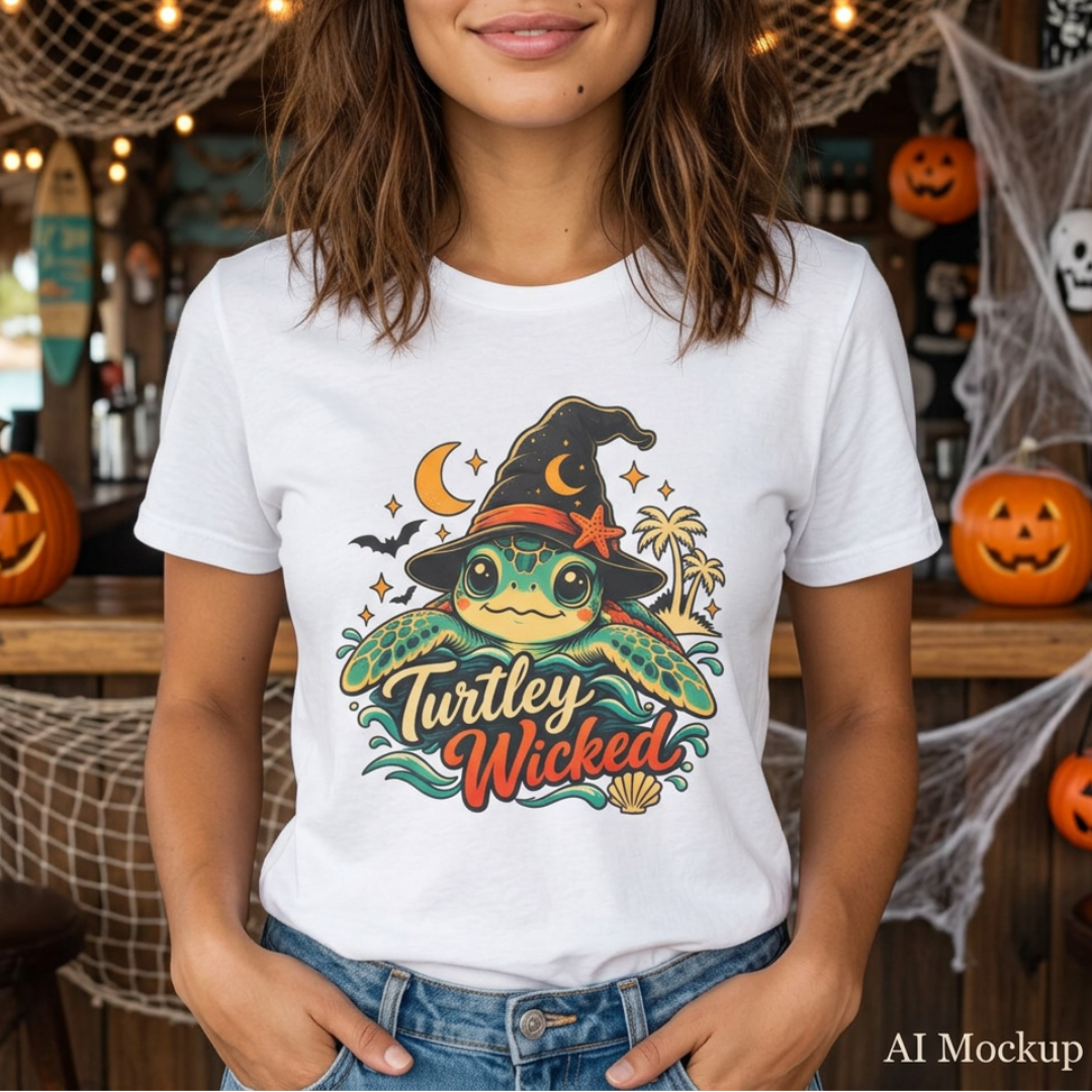 Turtley Wicked Shirt – Sea Turtle Witch Graphic T-Shirt  T-Shirt  Everythings Beachy