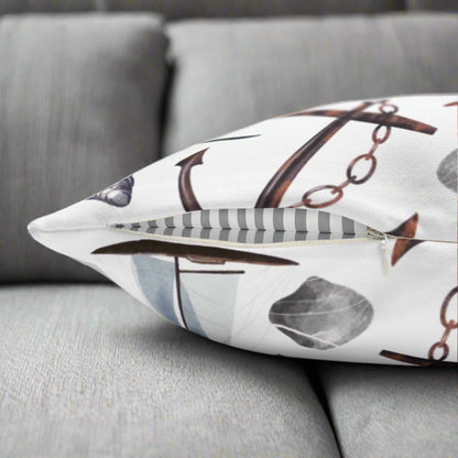 Decorative pillow with anchor and chain pattern on a white background