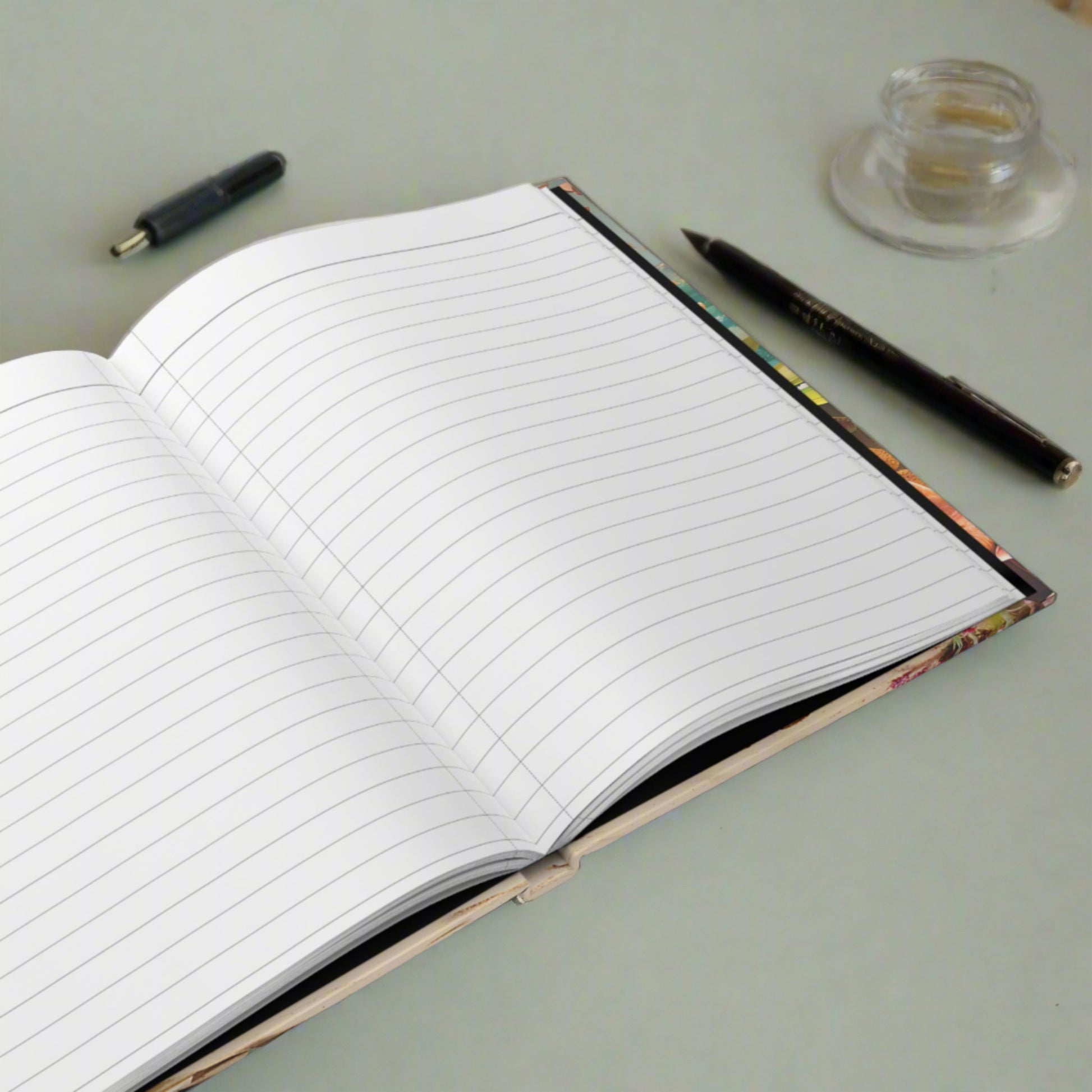 Opened Hardcover journal lined pages