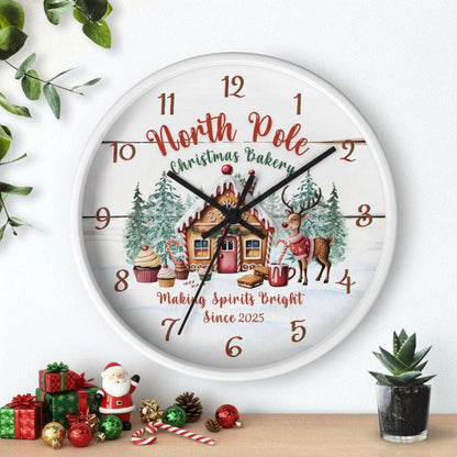 Decorative clock with Christmas-themed design on a white background
