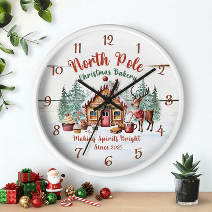 Decorative clock with Christmas-themed design on a white background