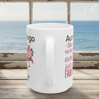 White mug with text and graphics on a white background