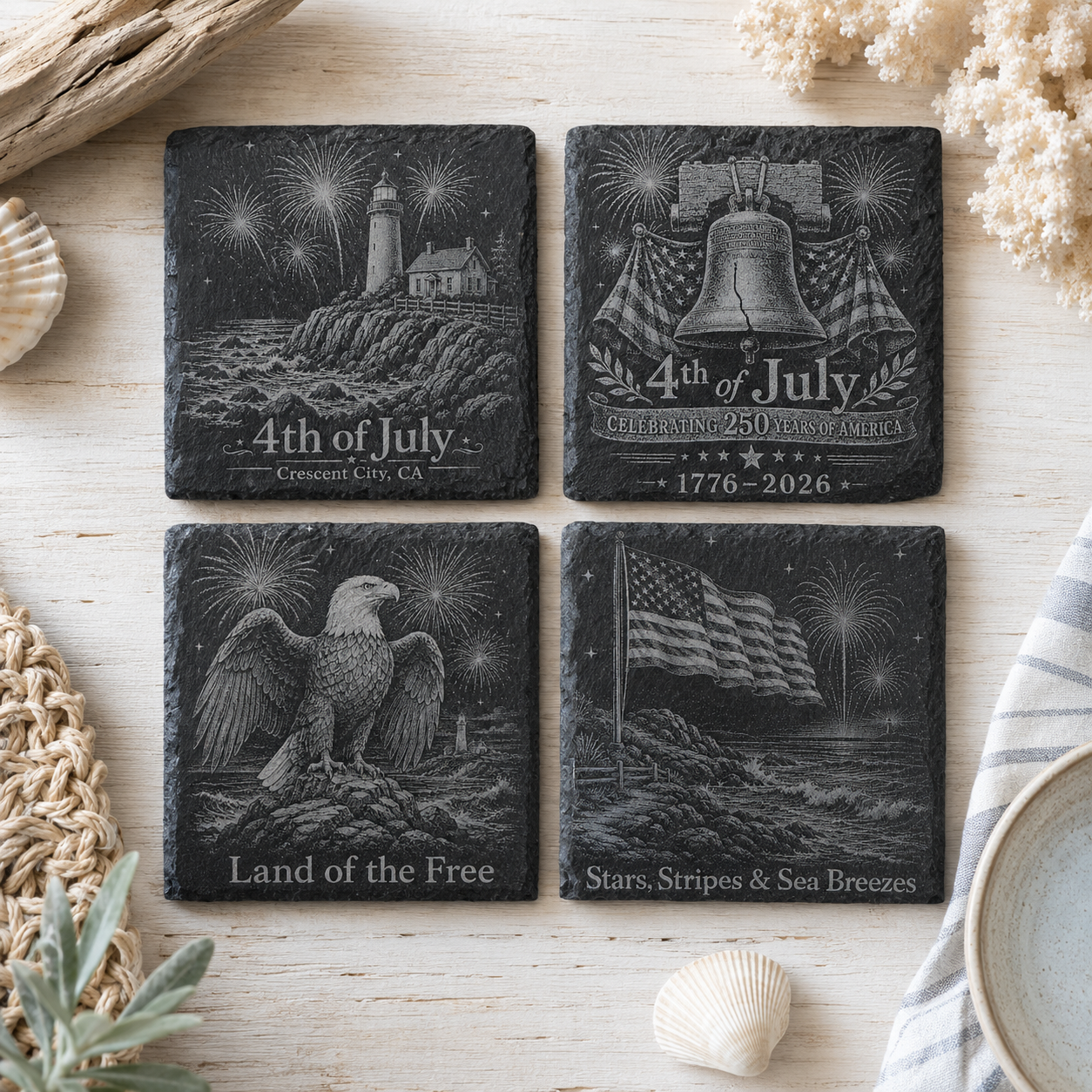 Patriotic Engraved Slate Coaster | Set of 4