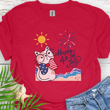Happy 4th of July Cat T-shirt  T-Shirt Cherry-Red-3XL Everythings Beachy