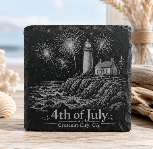 4th of July Crescent City Lighthouse Engraved Slate Coaster