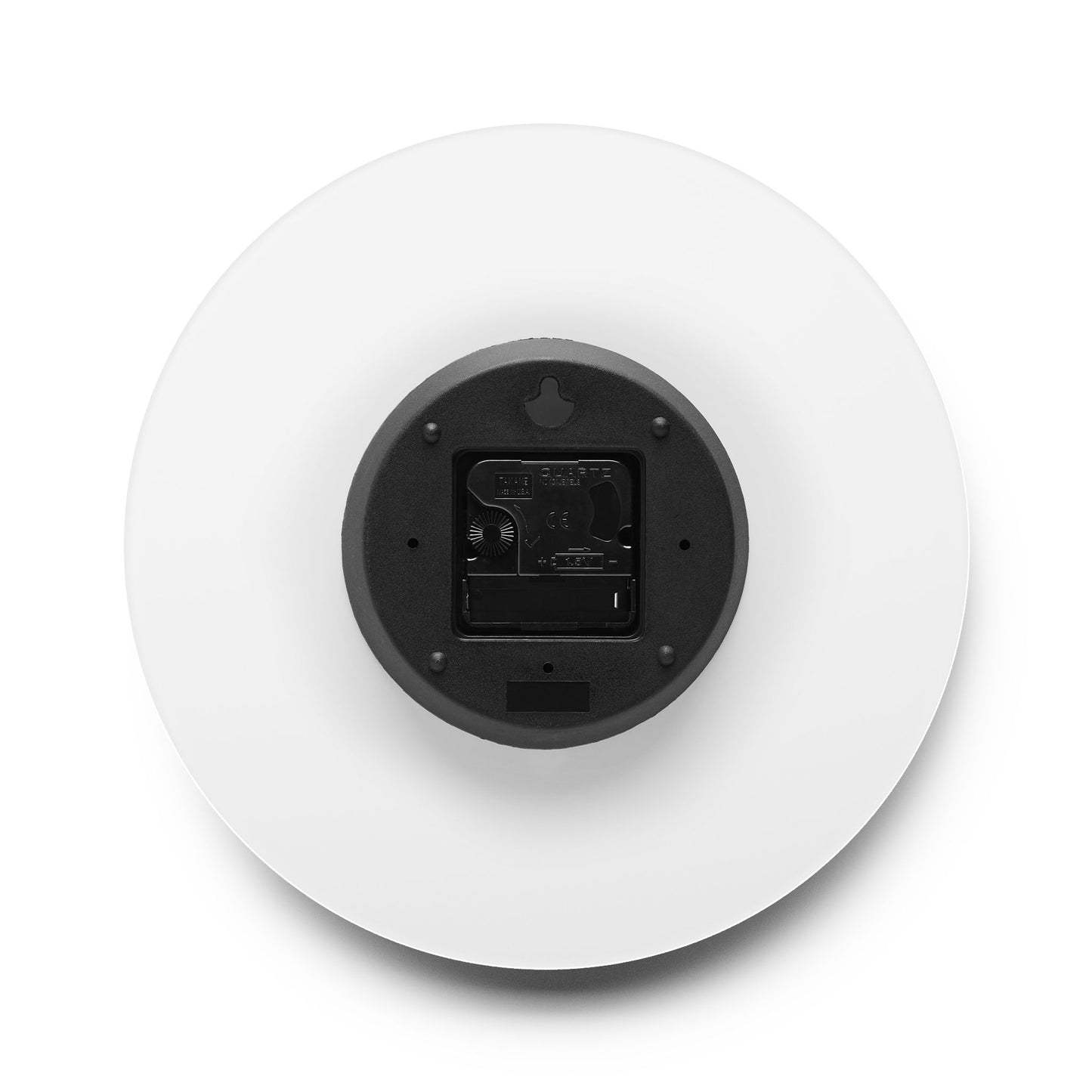 Round white clock showing working mechanism.