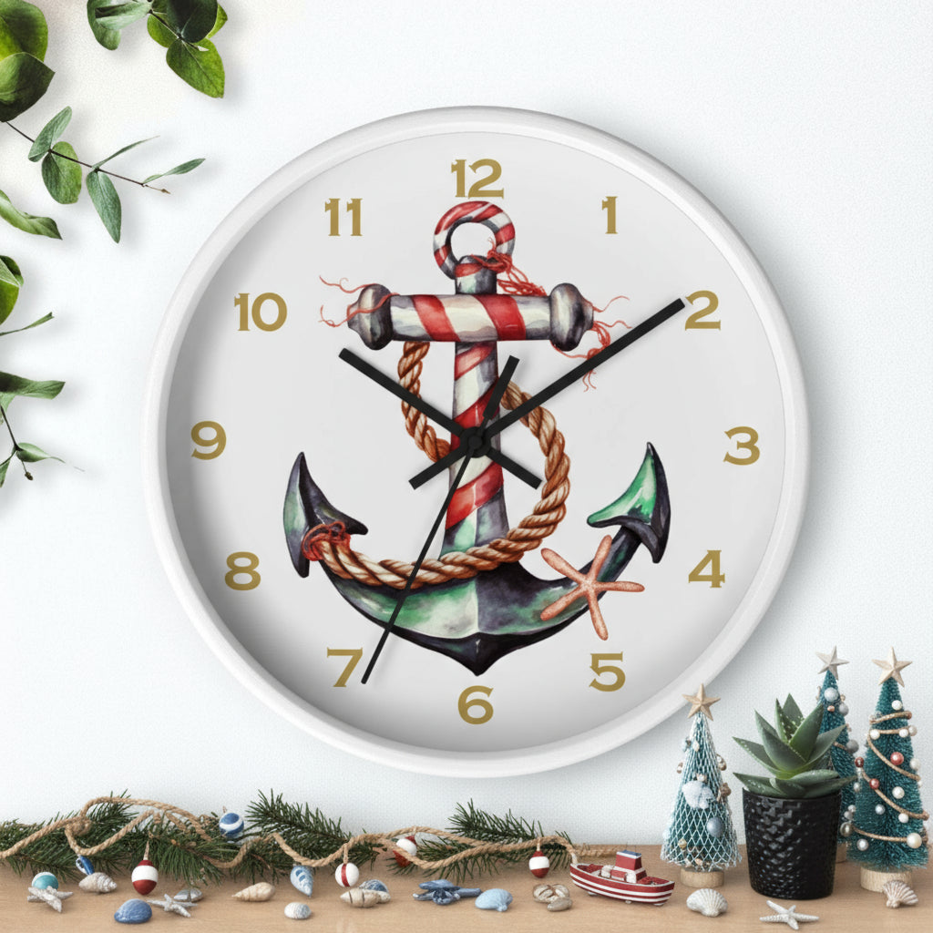 Wall clock with anchor design on a white background
