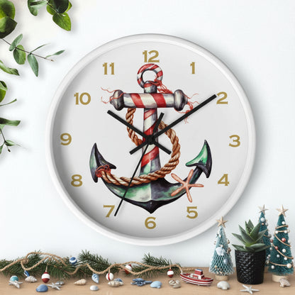Wall clock with anchor design on a white background