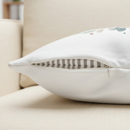 White pillow showing the zipper closure.