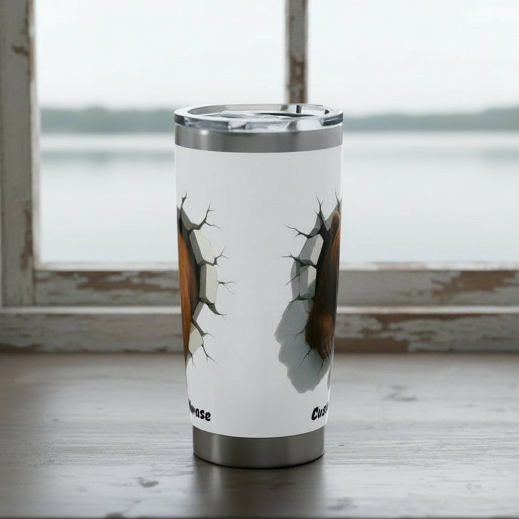 Stainless steel tumbler with bear design.