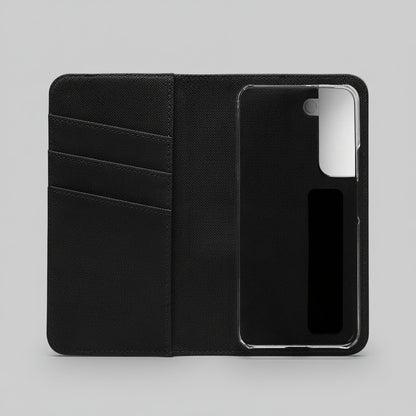 Inside flip phone case with card slots on a white background