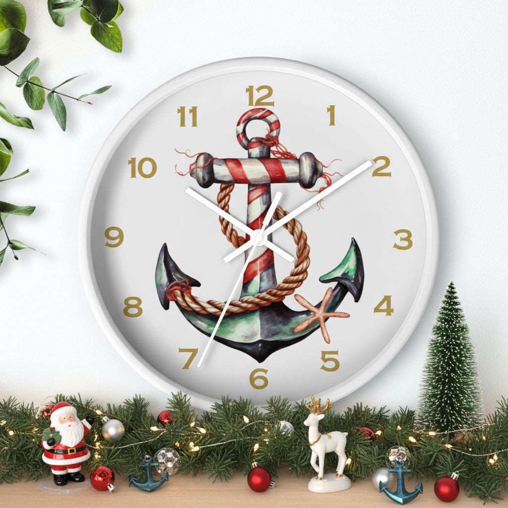 Wall clock with anchor design on a white background