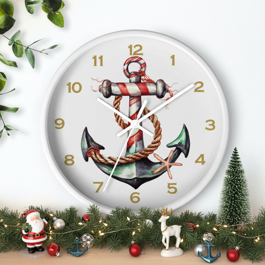 Wall clock with anchor design on a white background