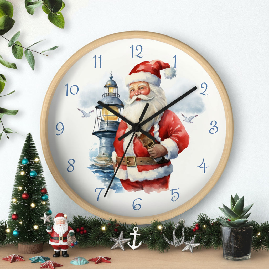 Wall clock with Santa Claus design on a white background