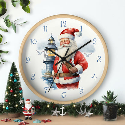 Wall clock with Santa Claus design on a white background